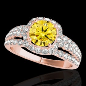 2 ctw Certified SI/I Fancy Intense Yellow Diamond Halo Ring 10k Rose Gold