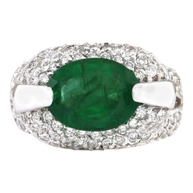 Natural Emerald Diamond Ring In 14K
