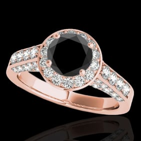 2.56 ctw Certified VS Black Diamond Solitaire Halo Ring 10k Rose Gold