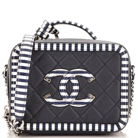 Chanel Filigree Vanity Case Quilted Caviar