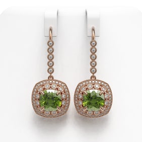 14.1 ctw Tourmaline & Diamond Victorian Earrings 14K Rose Gold