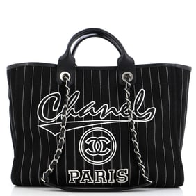 Chanel Deauville Tote Pinstripe Cotton Medium