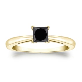 Natural 0.75 CTW Black Diamond Solitaire Ring 14K Yellow Gold
