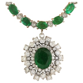 Emerald Diamond Necklace 14K White Gold