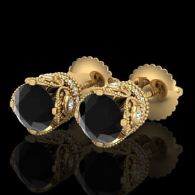 1.85 ctw Fancy Black Diamond Art Deco Stud Earrings 18k Yellow Gold