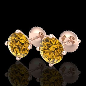 3.01 ctw Intense Fancy Yellow Diamond Art Deco Earrings 18k Rose Gold