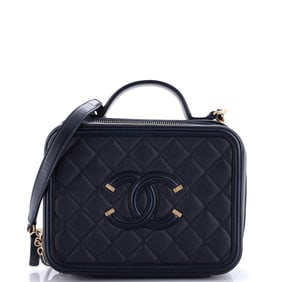 Chanel Filigree Vanity Case Quilted Caviar