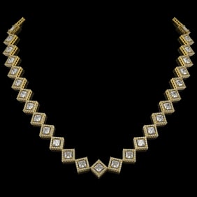 26.88 ctw Princess Cut Diamond Micro Pave Necklace 18K Yellow Gold