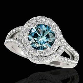 1.9 ctw SI Certified Fancy Blue Diamond Solitaire Halo Ring 10k White Gold