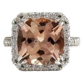 Morganite Diamond Ring 14K White Gold
