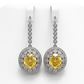15.44 ctw Canary Citrine & Diamond Victorian Earrings 14K White Gold