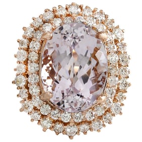 14.50 CTW Morganite 18K Rose Gold Diamond Ring