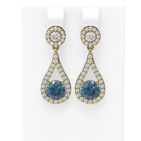 3.54 ctw Intense Blue Diamond Earrings 18K Yellow Gold