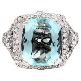 Aquamarine Diamond Ring 14K White Gold