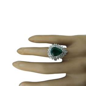 Emerald Diamond Ring 14K White Gold