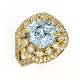 5.27 ctw Certified Aquamarine & Diamond Victorian Ring 14K Yellow Gold