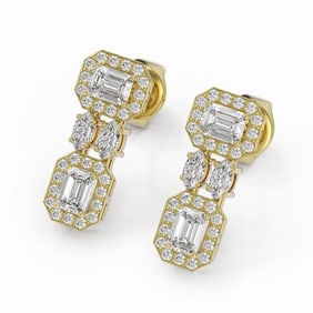 2 ctw Emerald & Marquise Cut Diamond Earrings 18K Yellow Gold