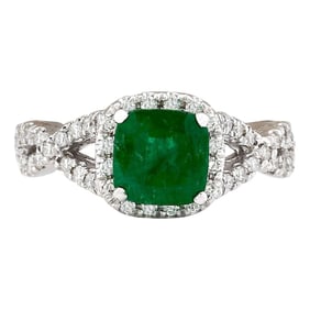 Emerald Diamond Ring 14K White Gold
