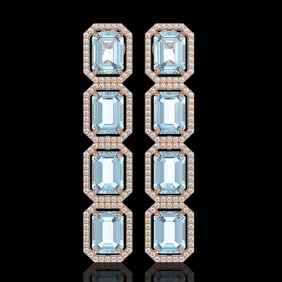 19.49 ctw Aquamarine & Diamond Micro Pave Halo Earrings 10k Rose Gold