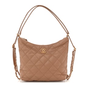 Chanel Lambskin Quilted Hobo Beige