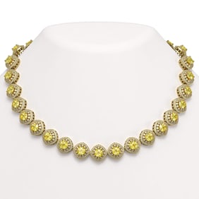 62.37 ctw Canary Citrine & Diamond Victorian Necklace 14K Yellow Gold