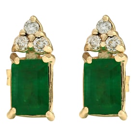 Emerald Diamond Earrings 14K Yellow Gold