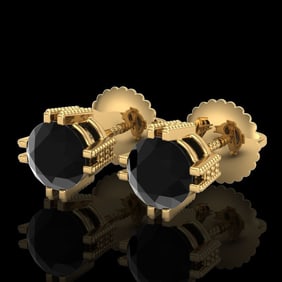 1.07 ctw Fancy Black Diamond Art Deco Stud Earrings 18k Yellow Gold