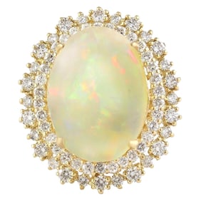 Opal Diamond Ring In 14K Yellow