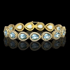 19.55 ctw Sky Topaz & Diamond Micro Pave Halo Bracelet 10k Yellow Gold