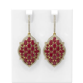 14.96 ctw Ruby & Diamond Earrings 18K Yellow Gold