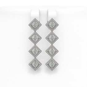 4.7 ctw Princess Cut Diamond Micro Pave Earrings 18K White Gold