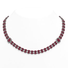 41.63 ctw Ruby & Diamond Necklace 14K White Gold