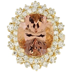 Morganite Diamond Ring 14K Yellow Gold