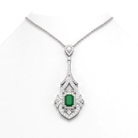 10.47 ctw Emerald & Diamond Necklace 18K White Gold