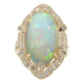 Opal Diamond Ring 14K Yellow Gold