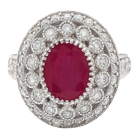 Natural Ruby Diamond Ring In 14K White Gold