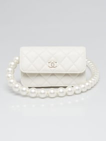 Chanel White Quilted Leather Pearl and