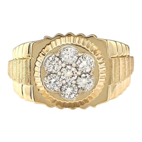 Men 1.00 Carat Natural Diamond 18K Yellow Gold Ring