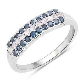 0.47 CT Genuine White Diamond and Blue Diamond 14K White Gold Ring