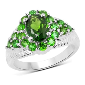 2.28 CT Genuine Chrome Diopside 14K White Gold Ring