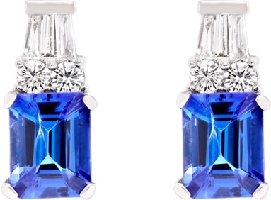 Emerald cut Tanzanite and diamonds earring