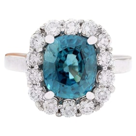 Natural Zircon Diamond Ring In 18K Solid White Gold