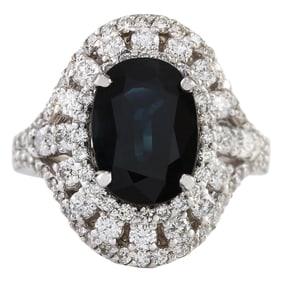 Sapphire Diamond Ring In 14K White Gold
