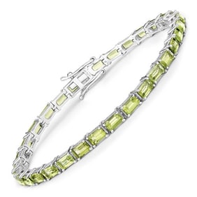 8.68 CT Genuine Peridot 14K White Gold Bracelet