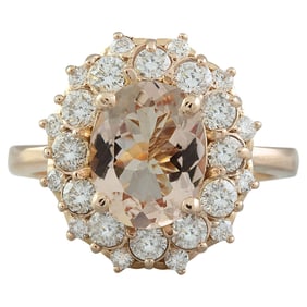 3.90 Carat Natural Morganite 18K Solid Rose Gold Diamond Ring
