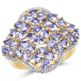 3.60 CT Genuine Tanzanite 14K Yellow Gold Ring
