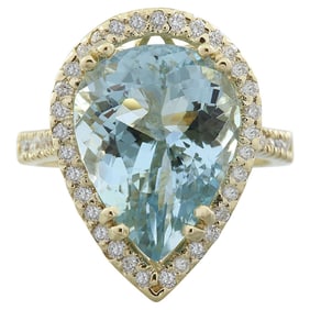 7.50 Carat Natural Aquamarine 18K Solid Yellow Gold Diamond Ring