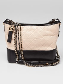 Chanel Beige/Black Quilted Leather Medium Gabrielle
