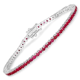 4.44 CT Genuine Ruby 14K White Gold Bracelet
