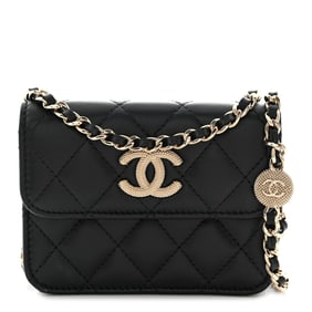 Chanel Lambskin Quilted Crystal CC Charm